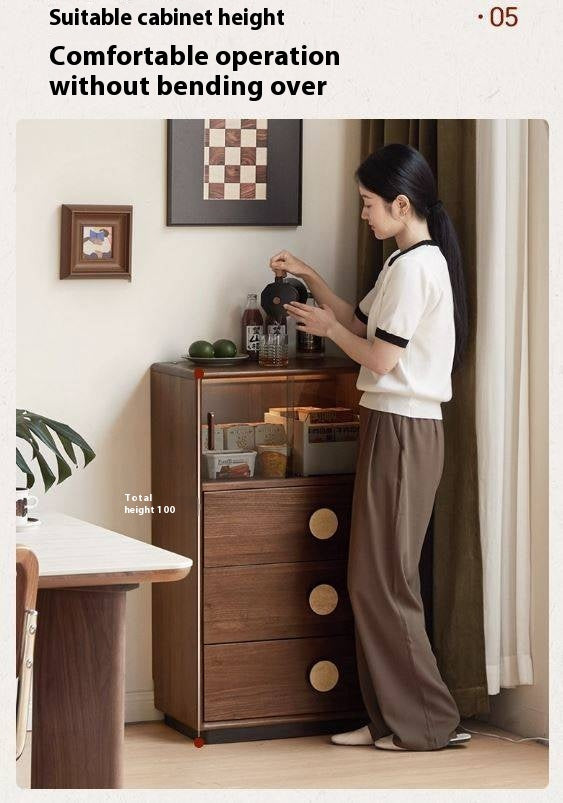 Black Walnut Solid Wood Retro Side Cabinet.