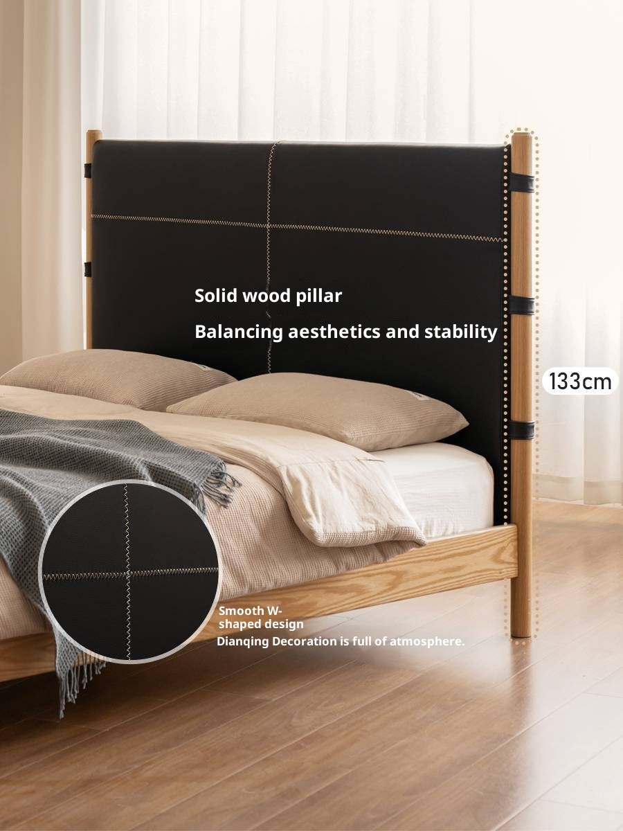 Oak Solid Wood Soft High Backrest Bed Modern Minimalist
