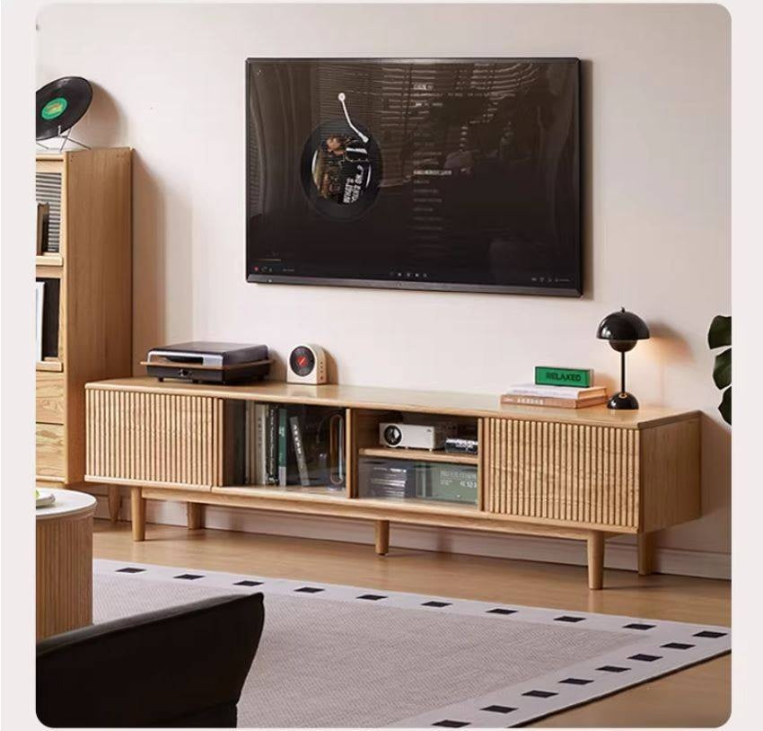 Oak Solid Wood Wall-Mounted TV Stand with Modern Minimalist Storage