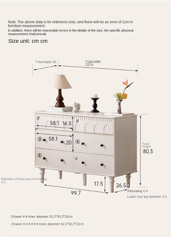 Solid Rubberwood Cabinet French Retro Cream Style Drawers