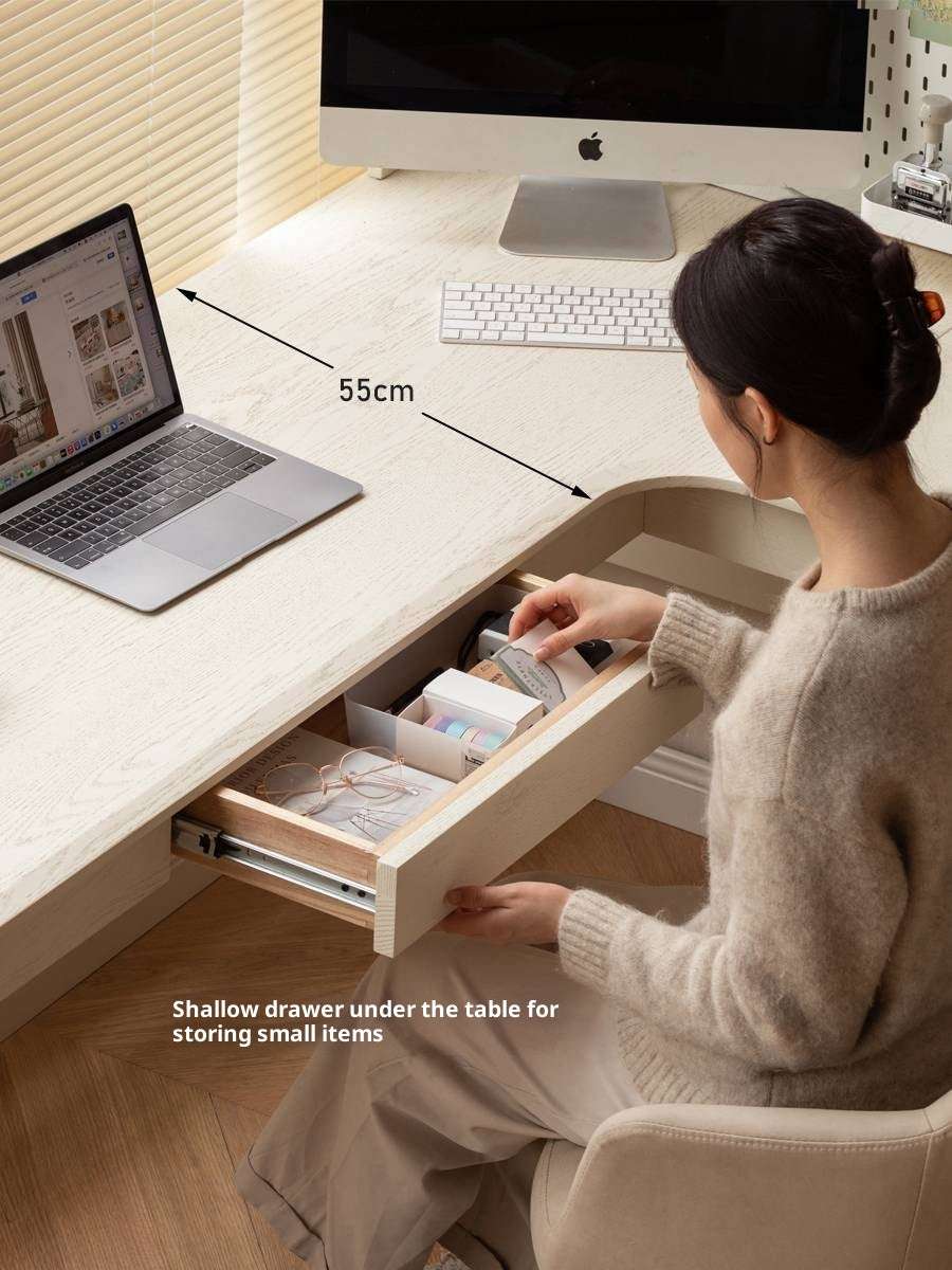Oak Solid Wood Modern Cream Style Desk and Bookshelf Integrated