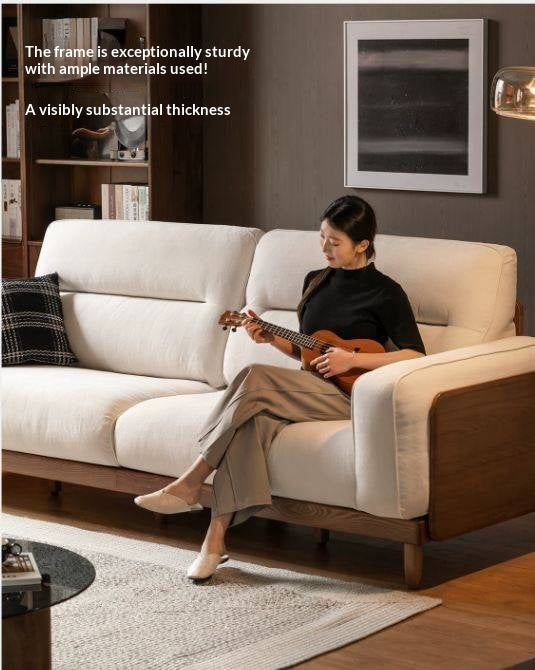 Ash Solid Wood Genuine Leather High Back Sofa