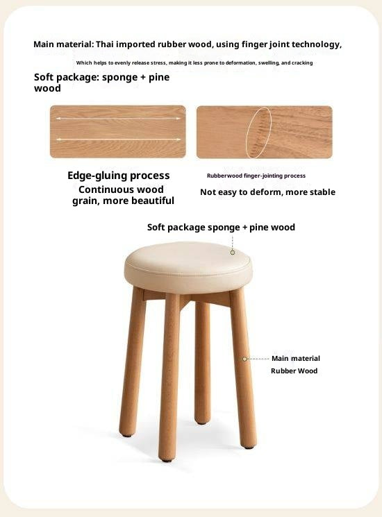 Solid Rubberwood Modern Soft Makeup Stool
