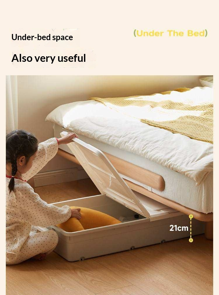 Beech Solid Wood Kids Floating Platform Bed with Upholstered Headboard and Optional Guardrails