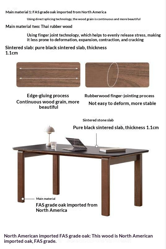 Oak Solid Wood Restaurant Light Luxury Style Rock Slab Long Table