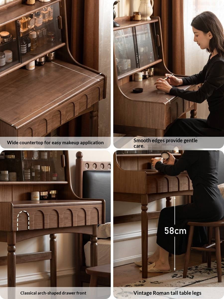 Black Walnut Solid Wood French Retro Multifunctional Vanity Table