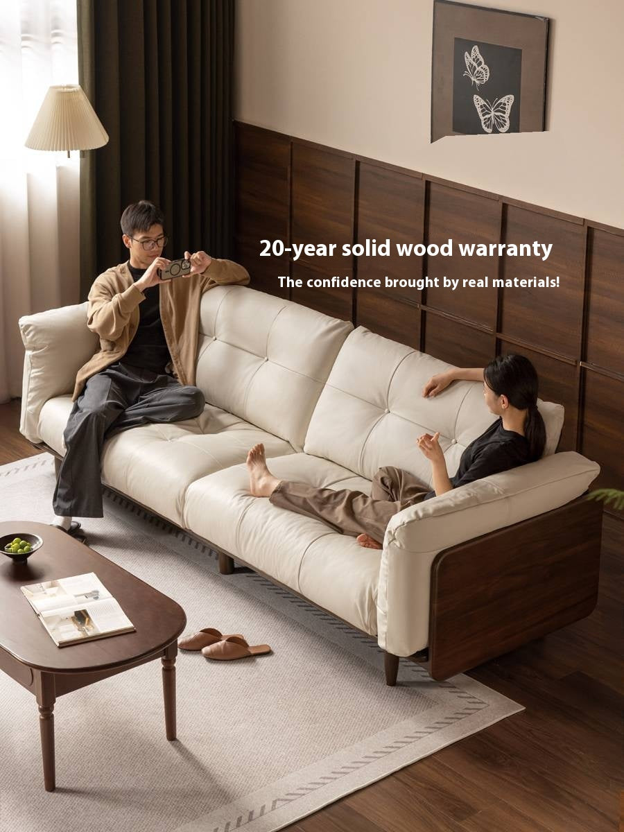 Black Walnut, Oak Solid Wood Genuine Leather Sofa Italian-Inspired