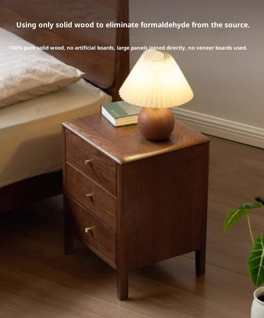 Oak Solid Wood Modern Minimalist Three-Drawer Nightstand
