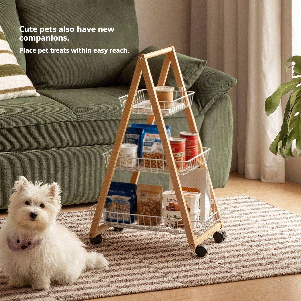 Beech Solid Wood Storage Rack with Multi-Layer and Mobile Trolley