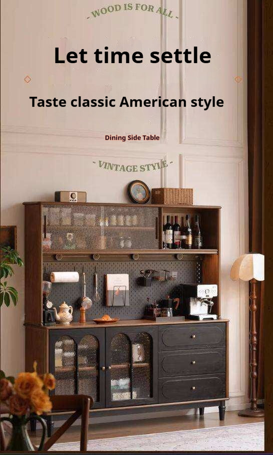 Ash Solid Wood Sideboard with American Retro Style and Storage Cabinet
