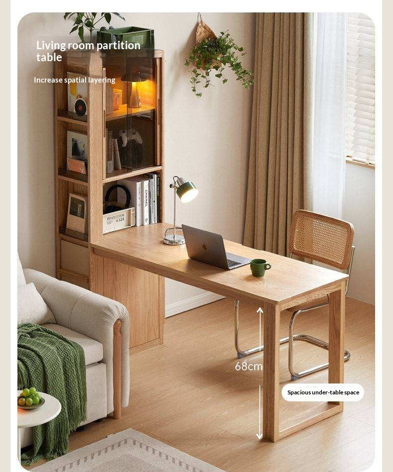 Oak Solid Wood Computer Desk with Integrated Frame and Minimalist Design