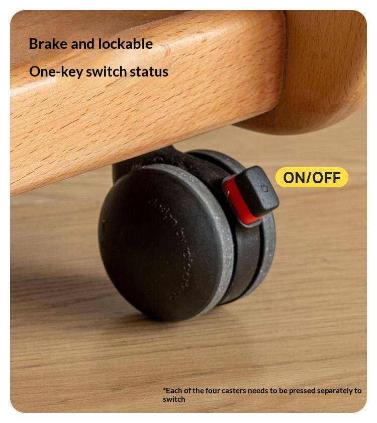 Beech, Poplar Solid Wood Movable Kids Bookshelf with Wheels, Multifunctional Storage