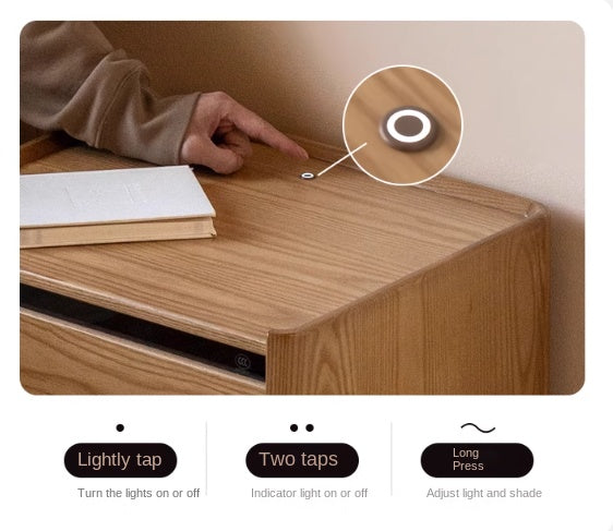 Ash Solid Wood Modern Lighted Nightstand.