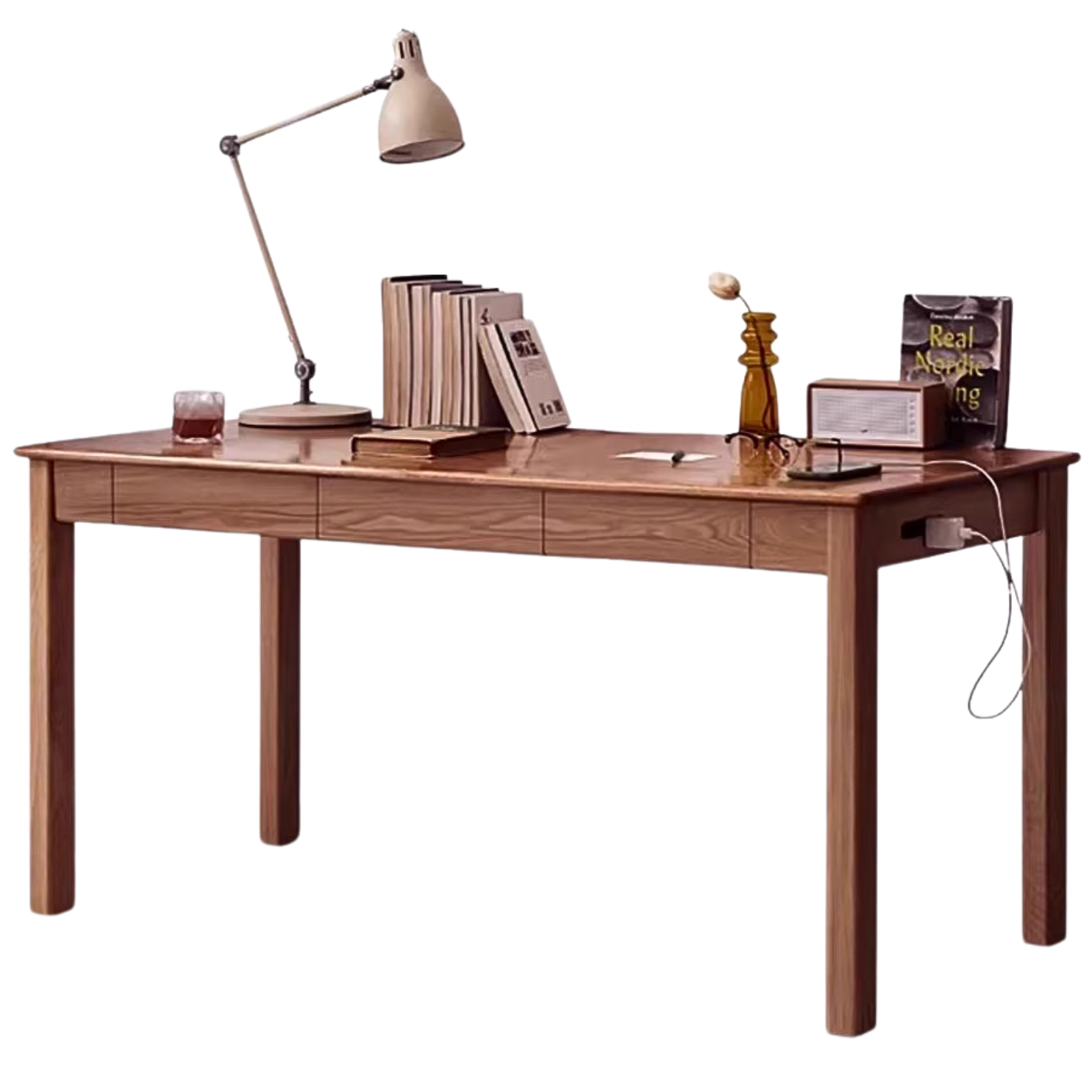 Oak, Ash Solid Wood USB Office Desk