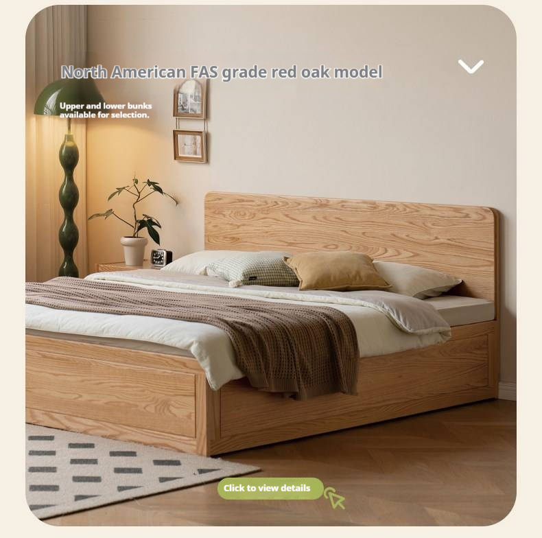 Rubberwood Solid Wood Bed — Modern Minimalist White Box Design