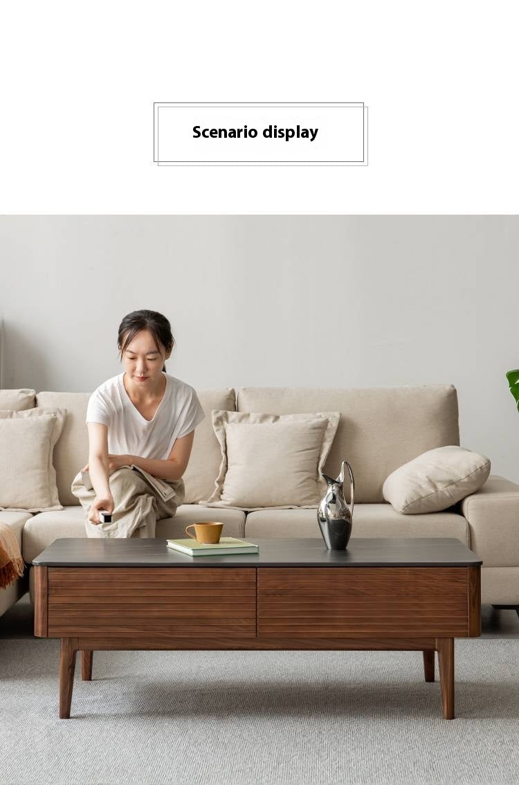 Sandalwood, Black Walnut Solid Wood Rock Plate Coffee Table