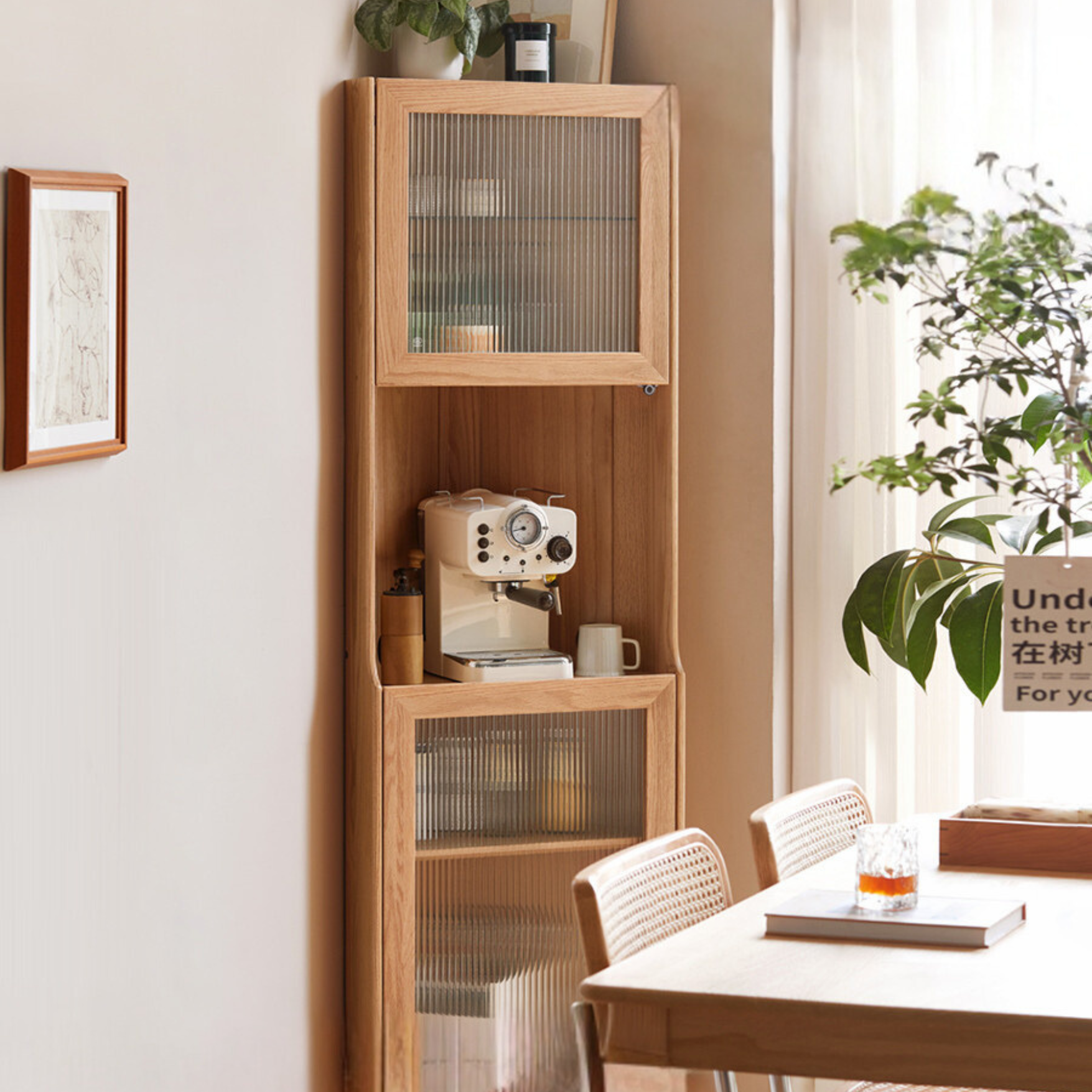 Oak Solid Wood Corner Storage Cabinet