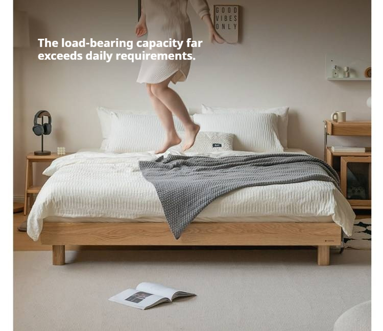 Oak Solid Wood Platform Bed, Headboard-Free Bed