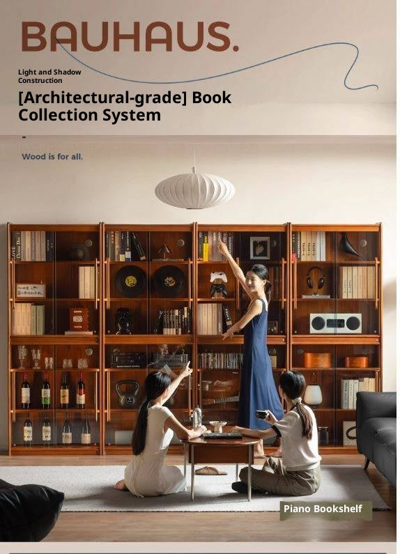 Poplar Solid Wood Vintage Style Glass Bookcase