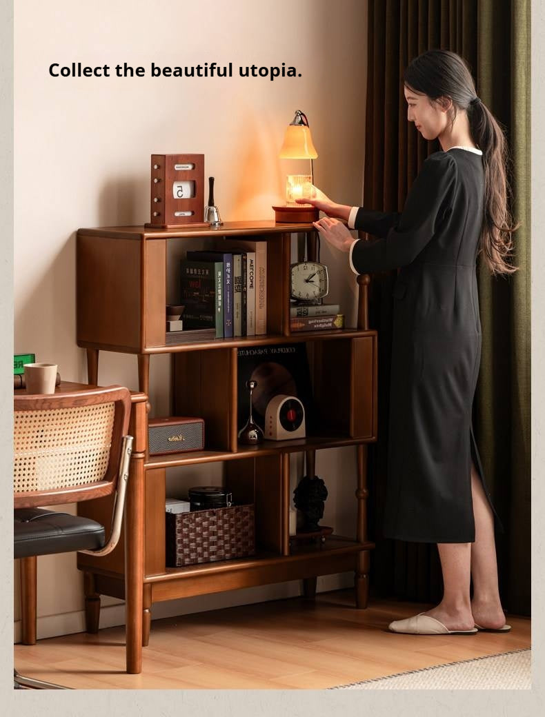 Poplar Solid Wood French Retro Bookshelf with Display Shelf