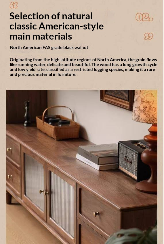 Black Walnut, Sandalwood Solid Wood American Retro Locker TV Cabinet.