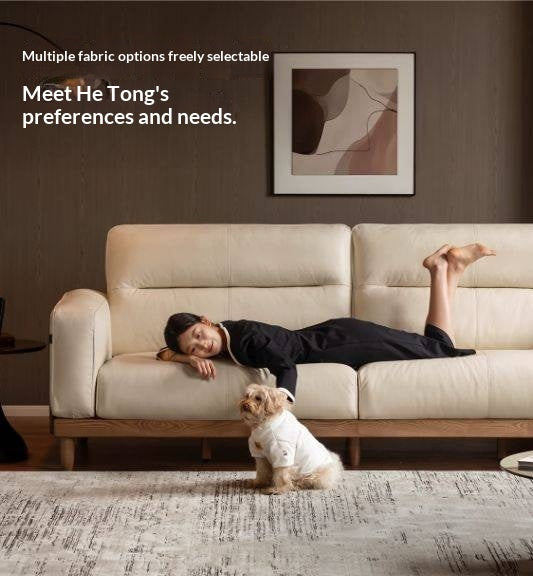 Ash Solid Wood Genuine Leather High Back Sofa