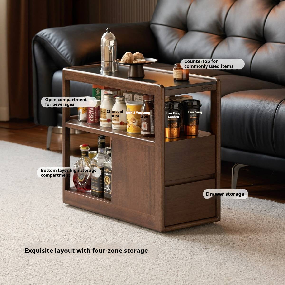 Sandalwood Solid Wood Italian Style Light Luxury Rock Board Side Table