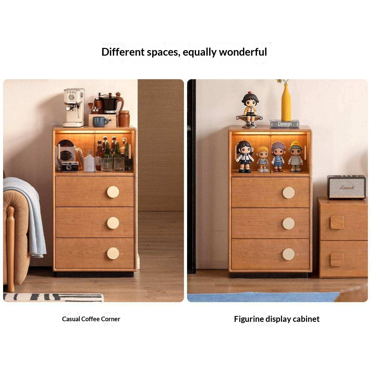 Cherry Solid Wood Side Cabinet with Drawer Storage and Antique Accents