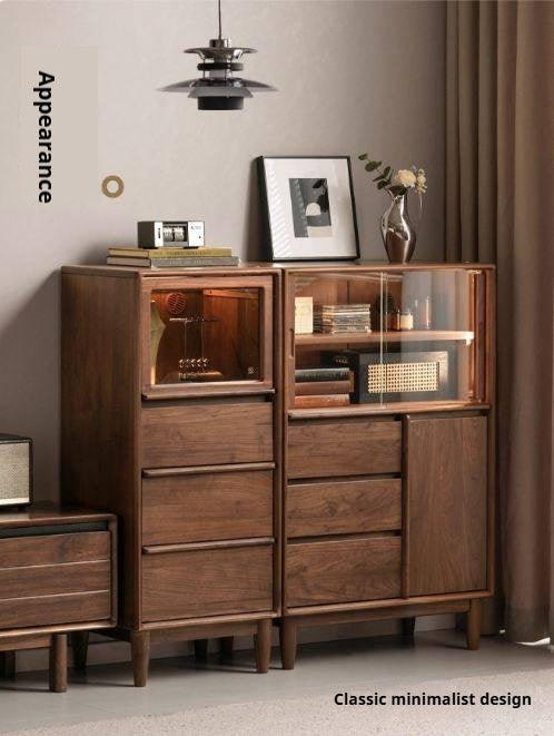 Black Walnut Solid Wood Italian Light Luxury Side Cabinet.
