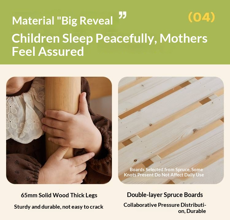 Rubberwood Solid Wood Children's Loft Bed with Under-Bed Cabinets