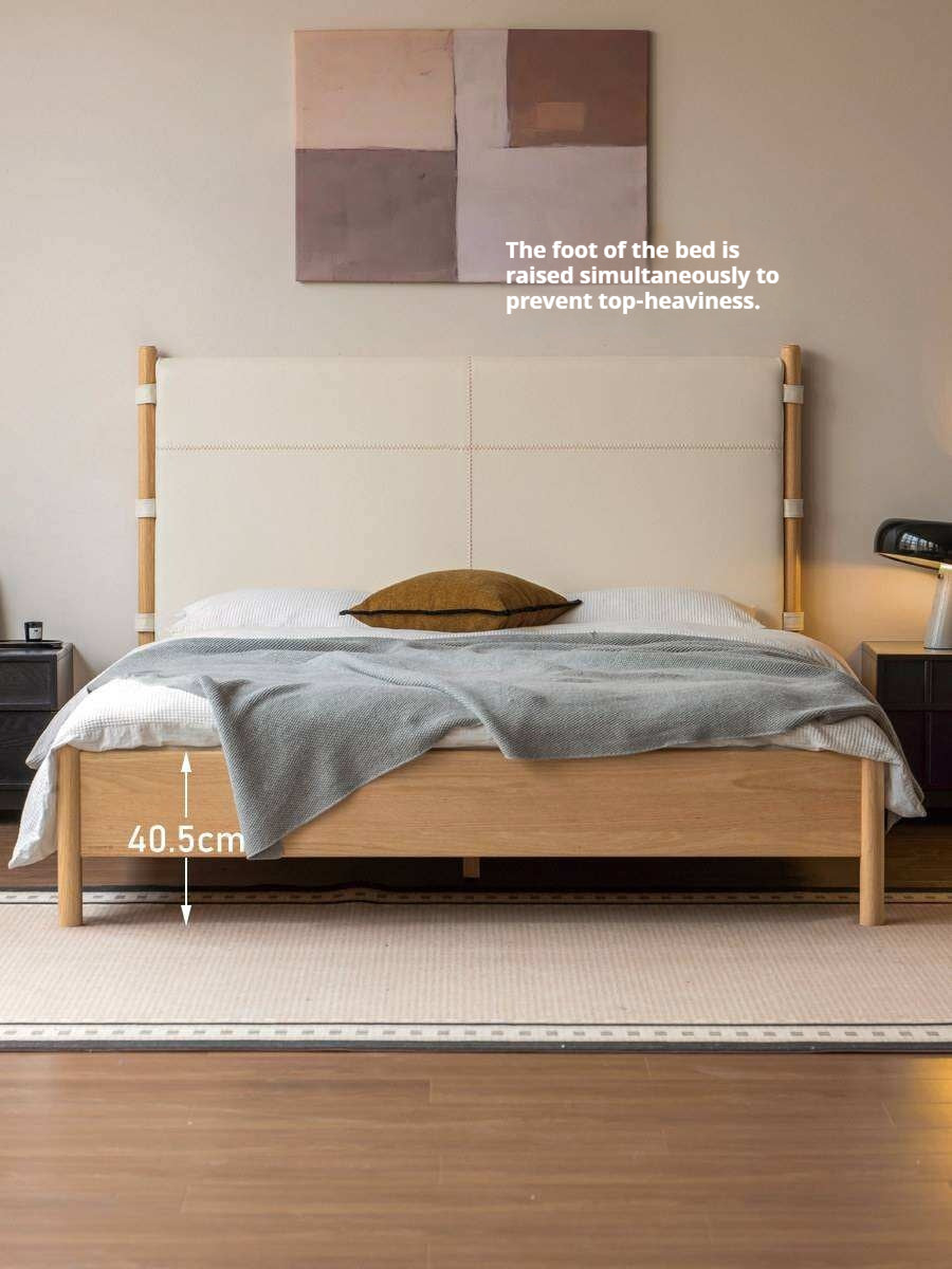Oak Solid Wood Soft High Backrest Bed Modern Minimalist