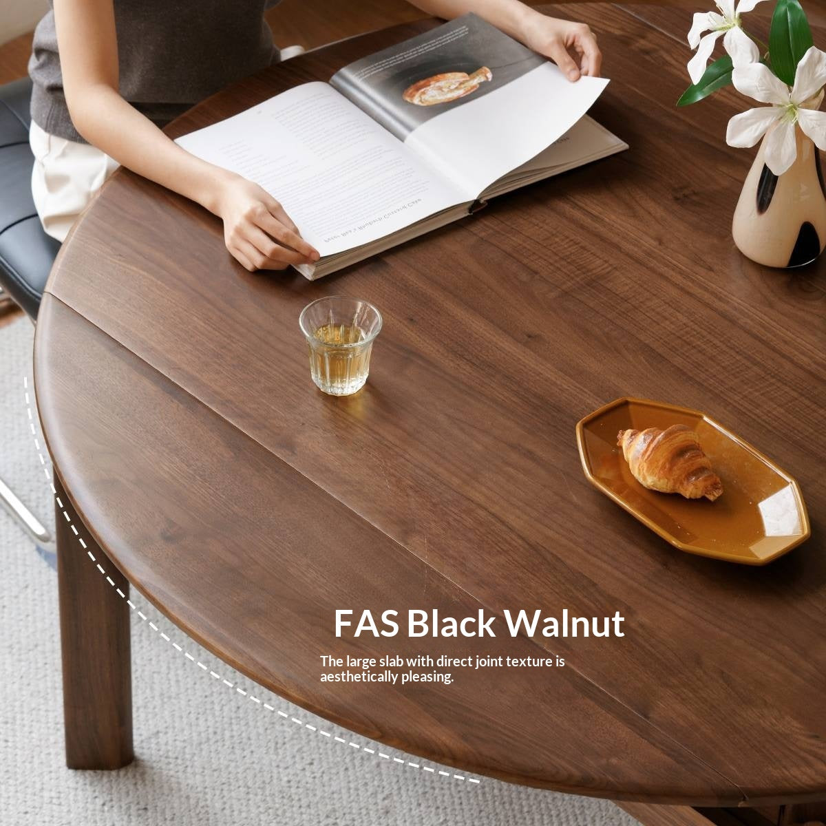 Black Walnut Solid Wood Retractable Round Dining Table