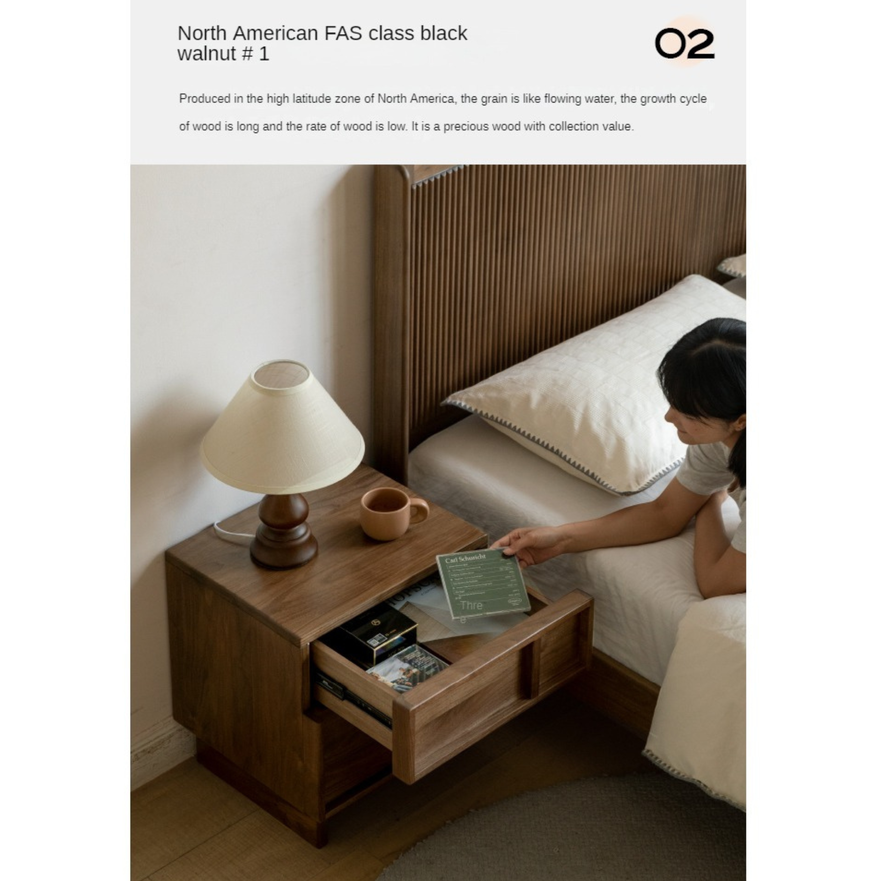 Black Walnut, Ash, Oak Solid Wood Storage Bedside Nightstand ,