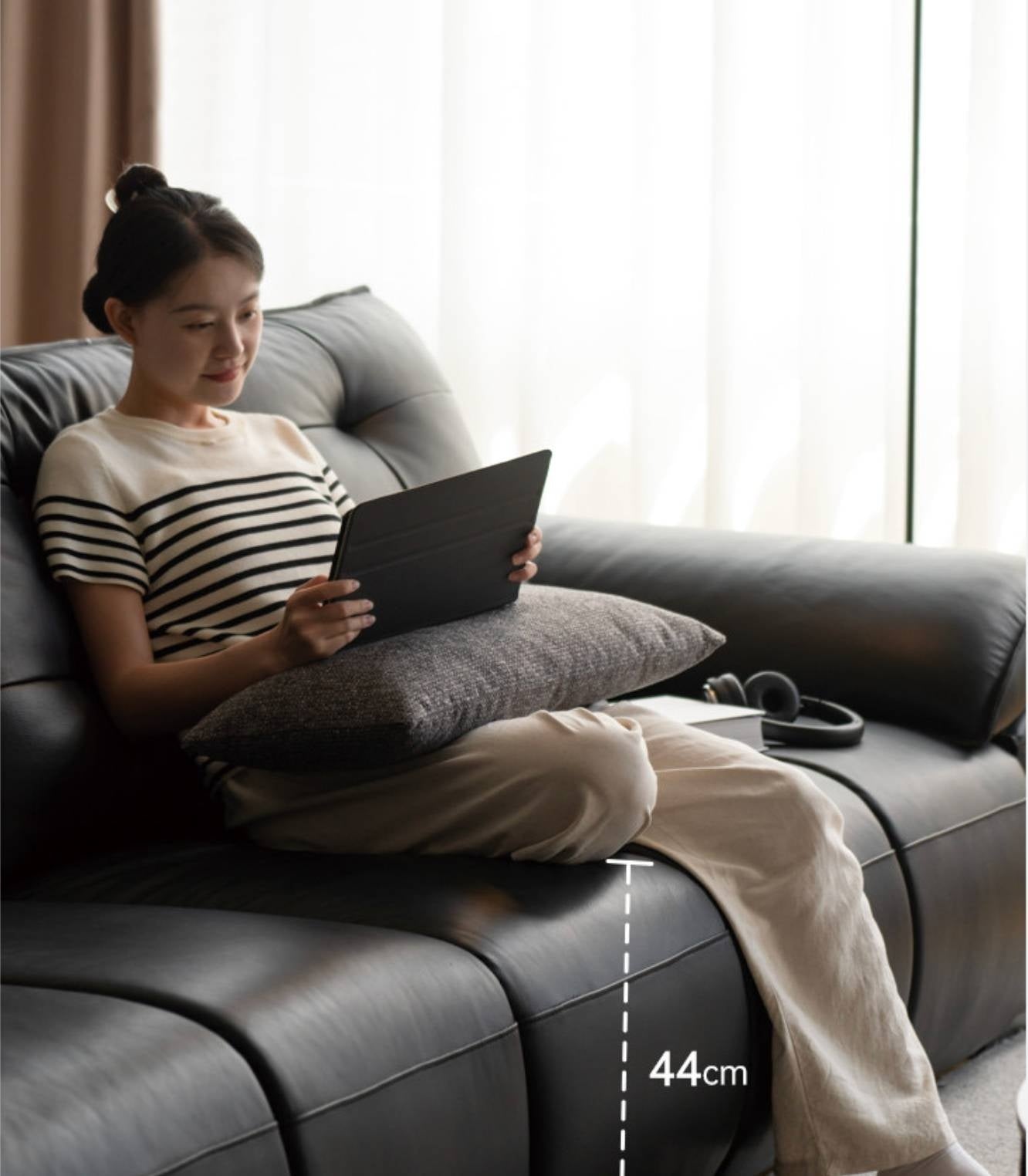 Genuine Leather Oversized Tufted Deep-Cushion Sofa