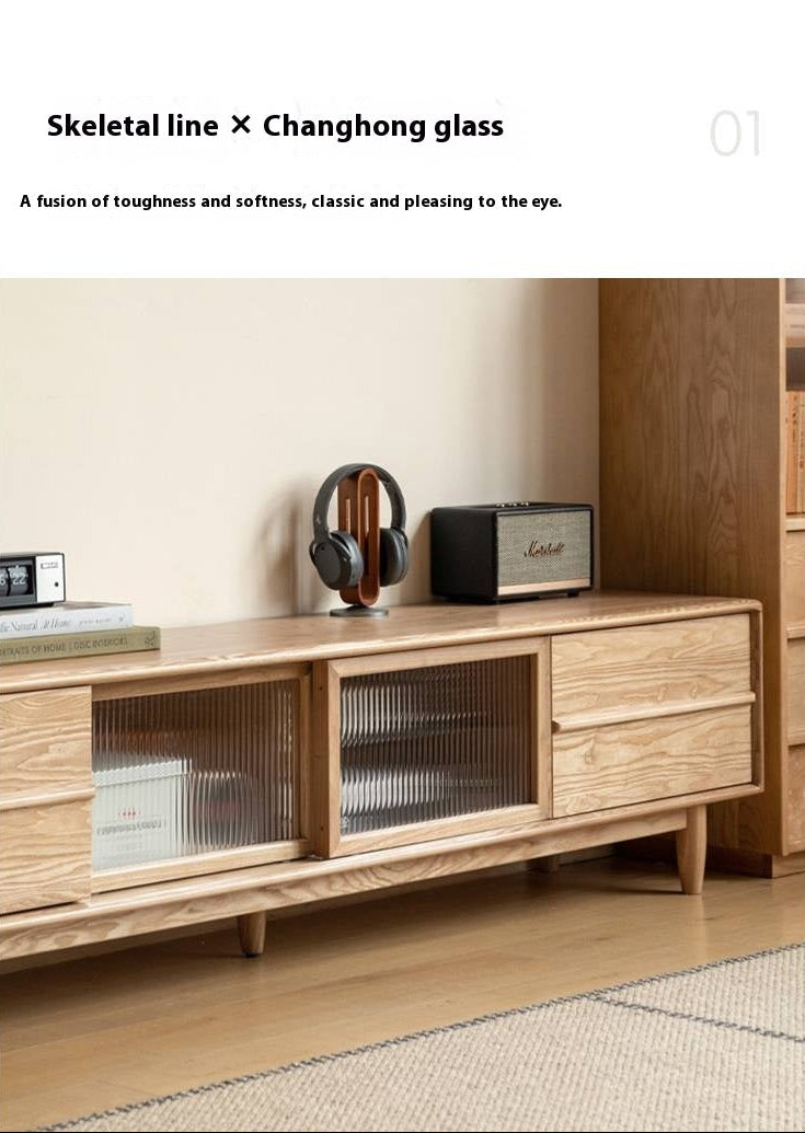 Ash Solid Wood Modern Log Style TV Cabinet.