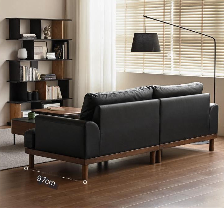 Oak Solid Wood Genuine Leather Sofa