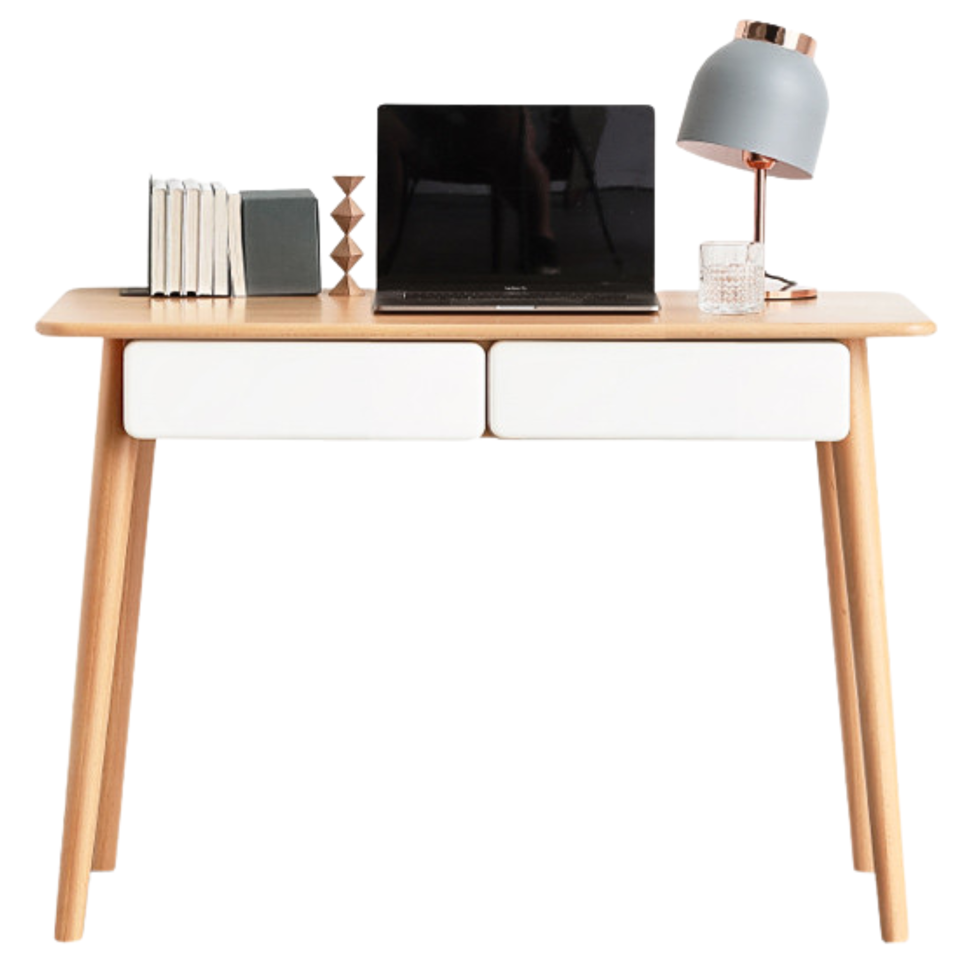Beech Solid Wood Office Desk with 2 Drawers