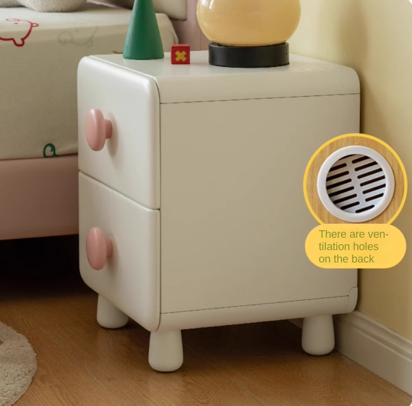 Rubber Solid Wood Cream Style Locker Children's Nightstand