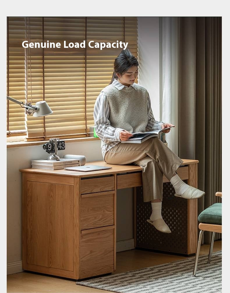 Oak Solid Wood Modern Computer Desk With Shelf