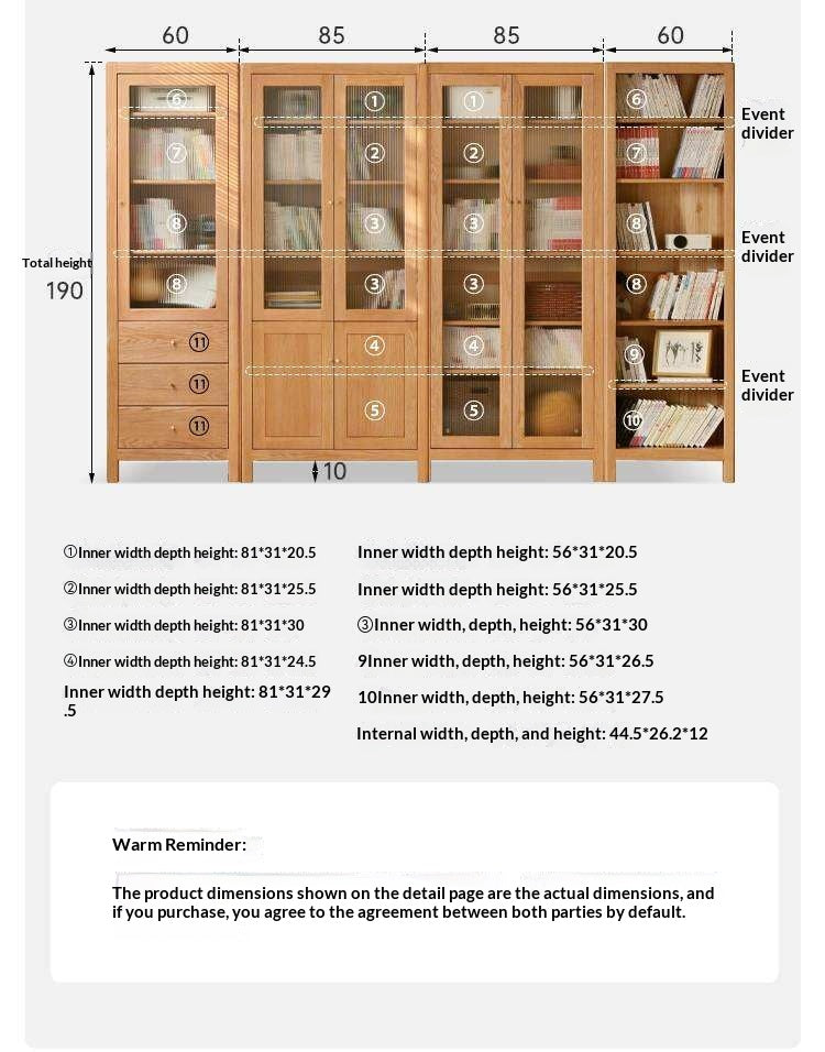 Oak, Solid Rubberwood Modern Minimalist Combination Bookcase