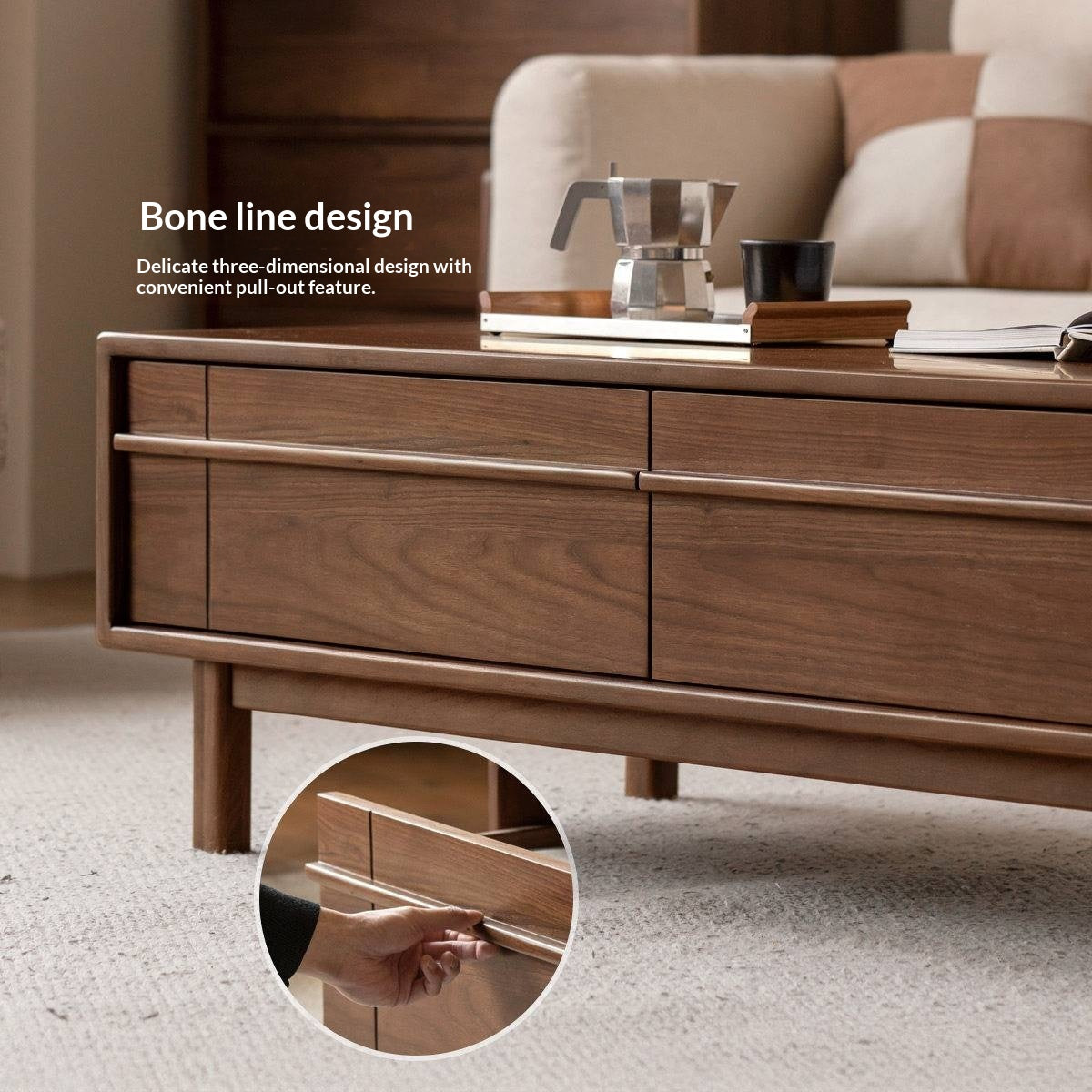 Black Walnut Solid Wood Modern Casual Coffee Table