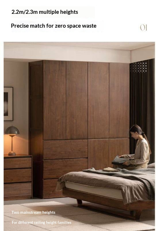 Black Walnut Solid Wood Wardrobe with Italian Style and Storage Cabinet