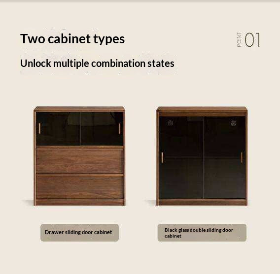 Black Walnut Solid Wood Light Luxury Style Bookcase Combination