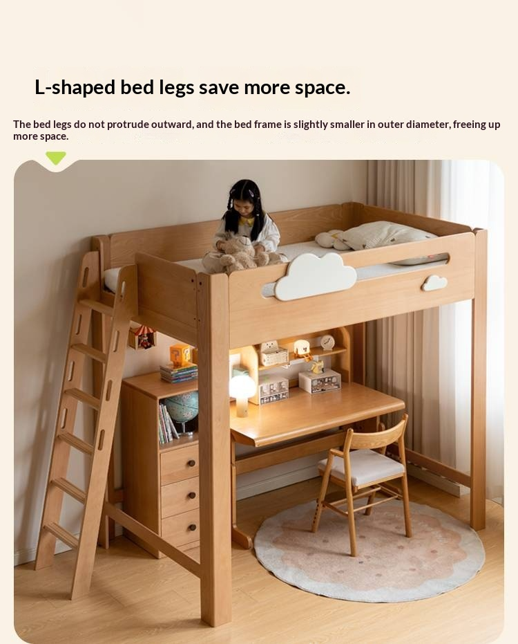 Rubberwood Solid Wood Children's Loft Bed