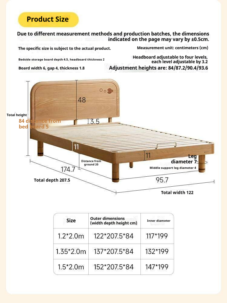 Beech Solid Wood Kids Platform Bed with Night Light