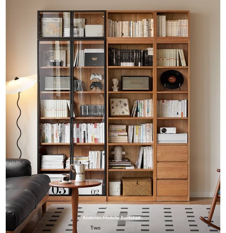 Cherry Solid Wood Floor-Standing Bookcase with Modern Shelving