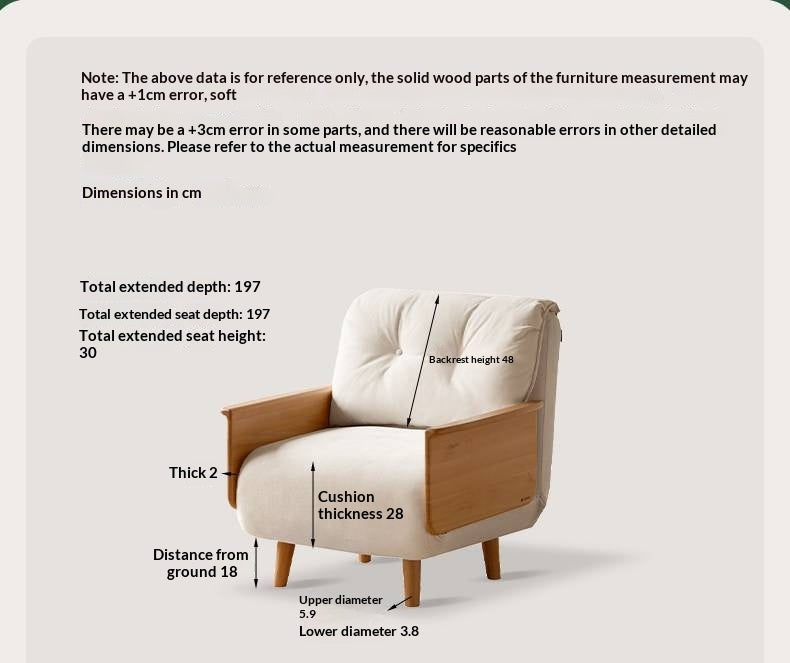 Beech Solid Wood Convertible Wood Frame Accent Chair with Pull-Out Chaise