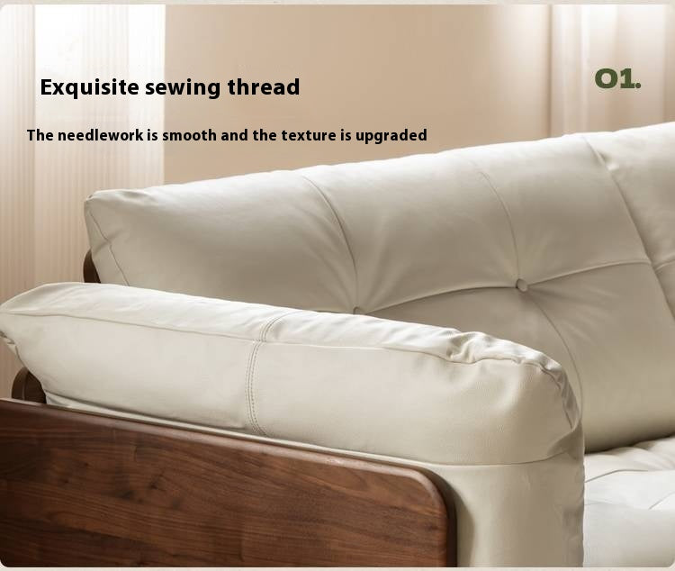 Black Walnut, Oak Solid Wood Genuine Leather Sofa Italian-Inspired