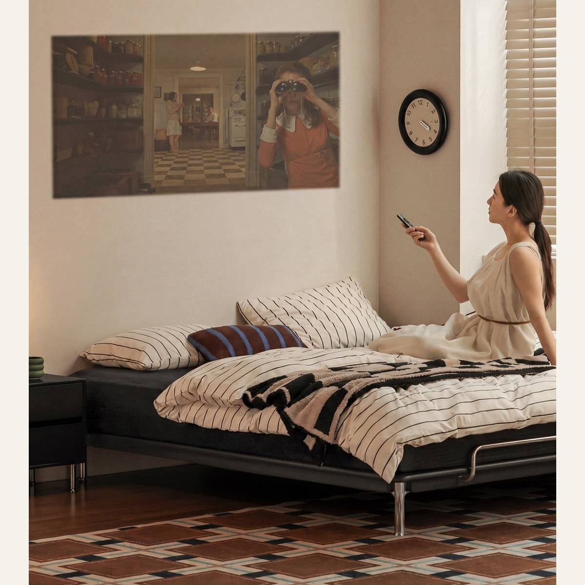 Rubberwood Solid Wood Minimalist Platform Bed with Angled Metal Legs