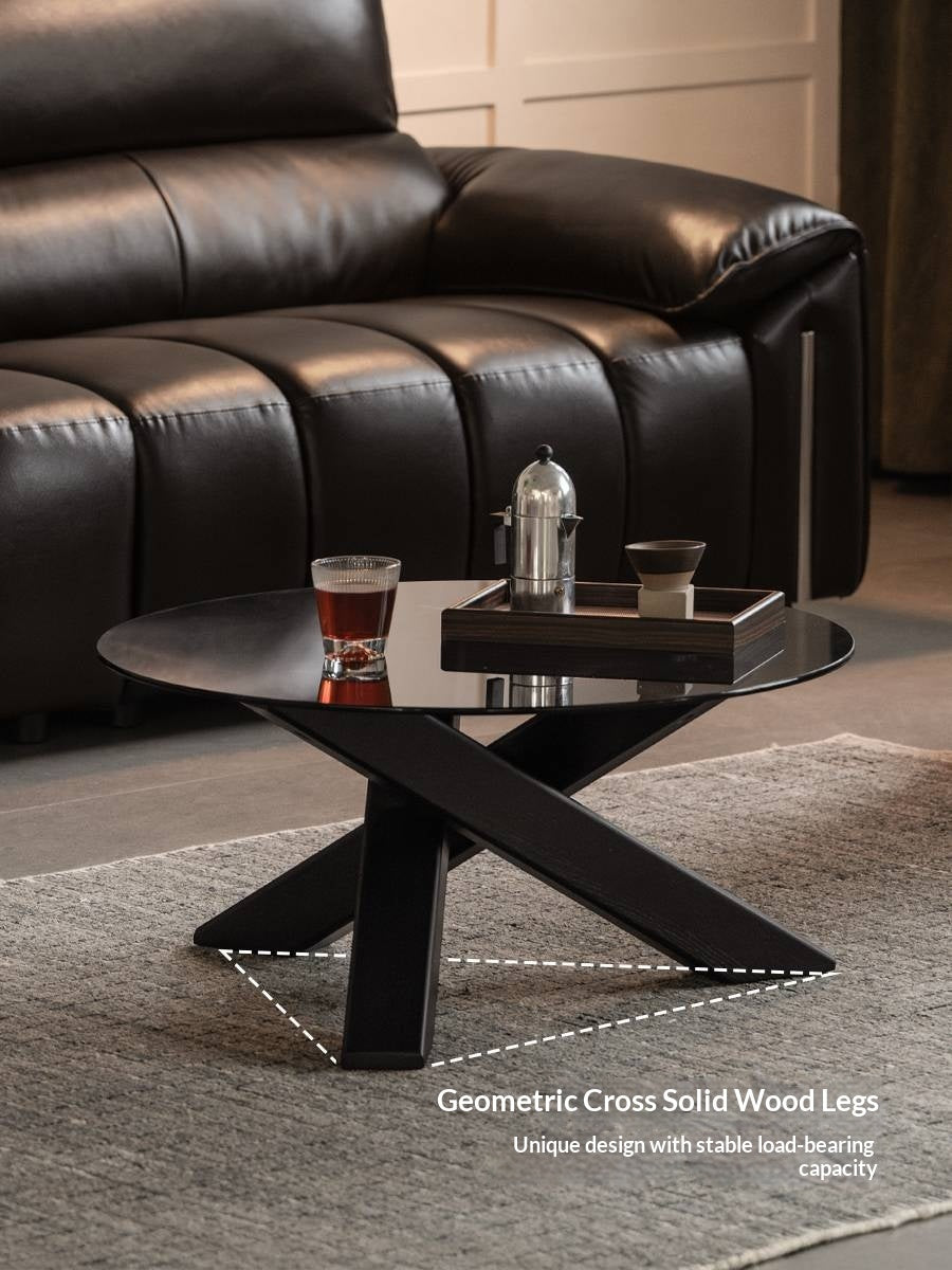 Ash Solid Wood Italian Light Luxury Round Glass Table